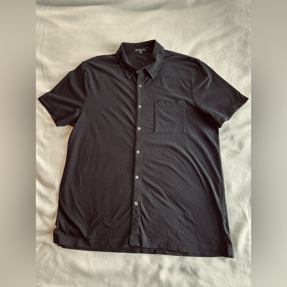 JAMES PERSE Solid Cotton Full Button Down Black Shirt | Mens 3 - Picture 5 of 10